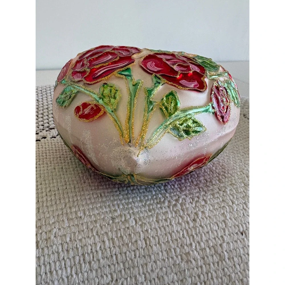 Christopher Radko Sweethearts Glass Heart Ornament 1999 Rose Floral 99-169-0 NEW